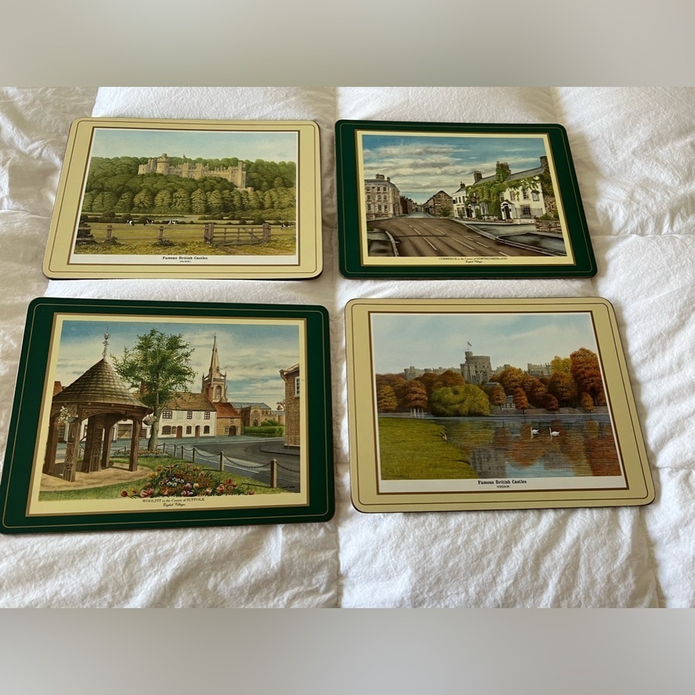 Vintage 4 Pimpernel Cork Placemats British Villages Castles Windsor Suffolk